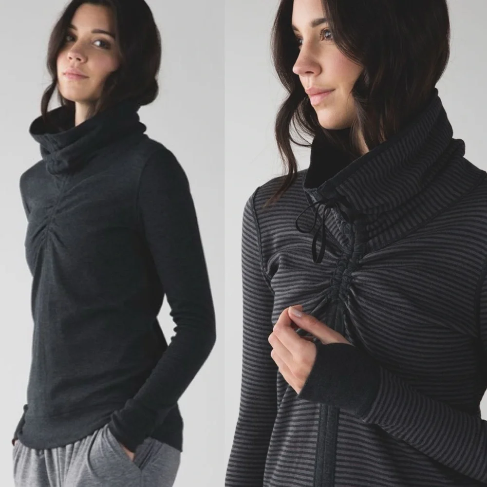 lululemon In A Cinch Long Sleeve Tee Reversible Pullover‎ Gray Stripes